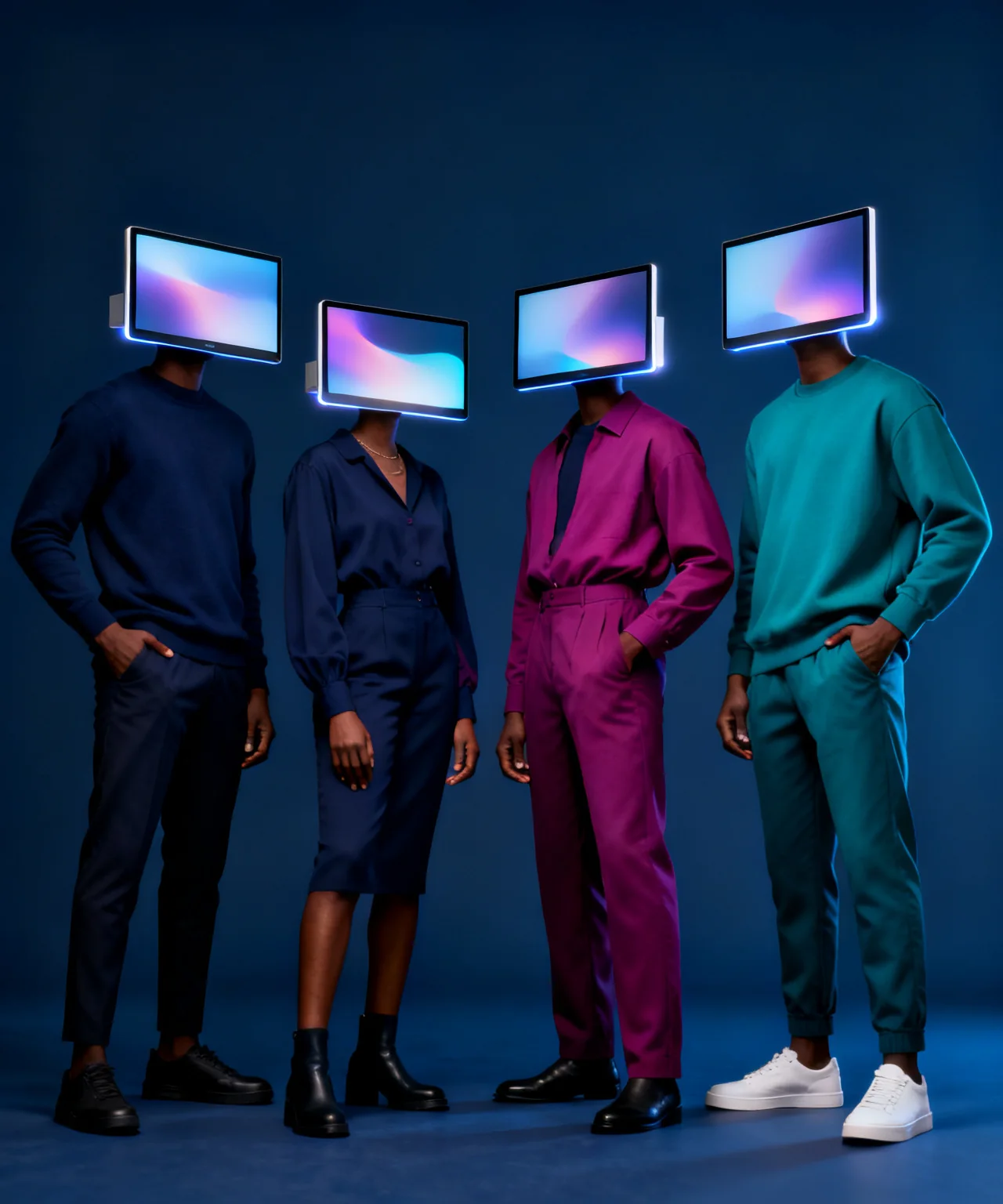 Four African professionals with screens in place of their heads