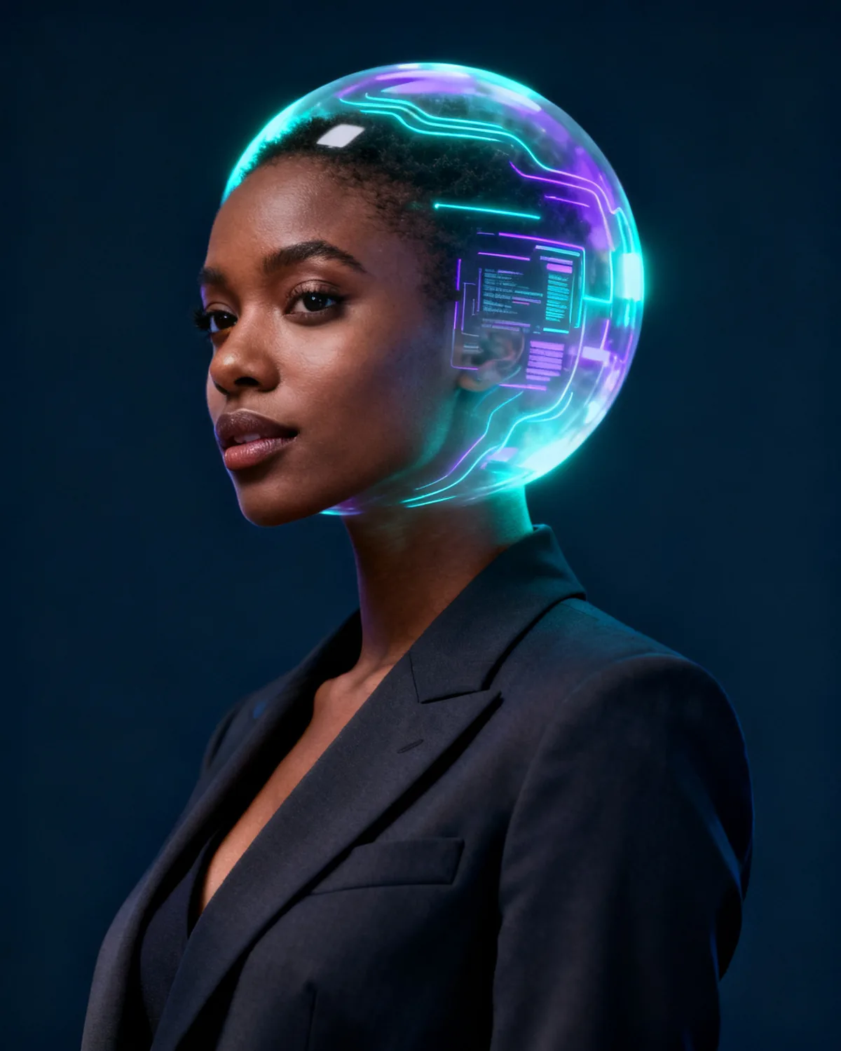 Portrait of an African executive with a glowing AI orb