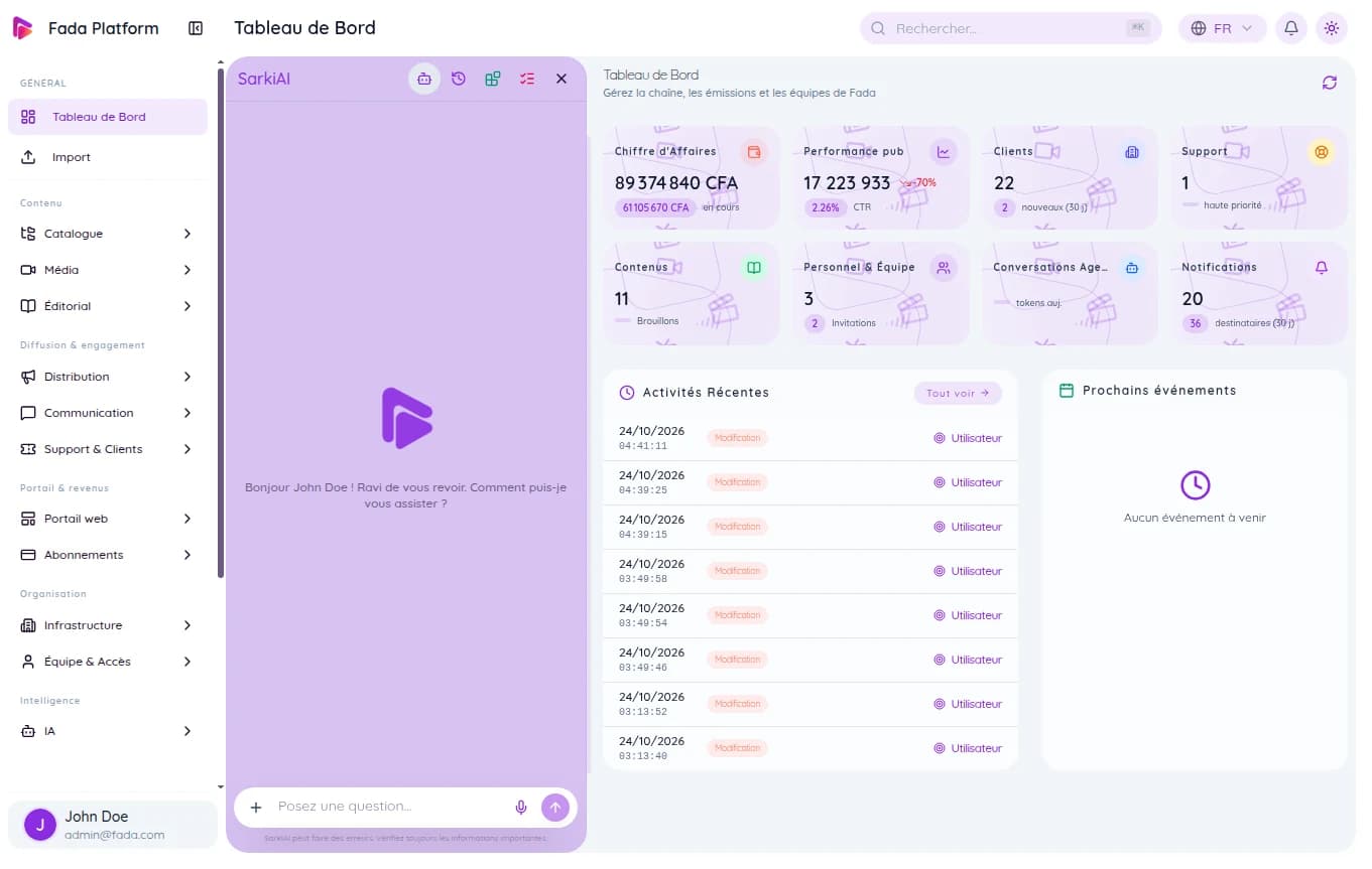 Fada Studio dashboard